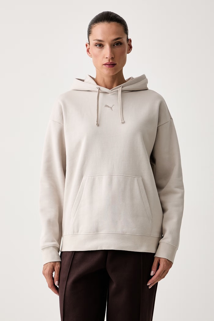 Puma bluza z kapturem damska z bawełną Essentials Relaxed beżowy 692917