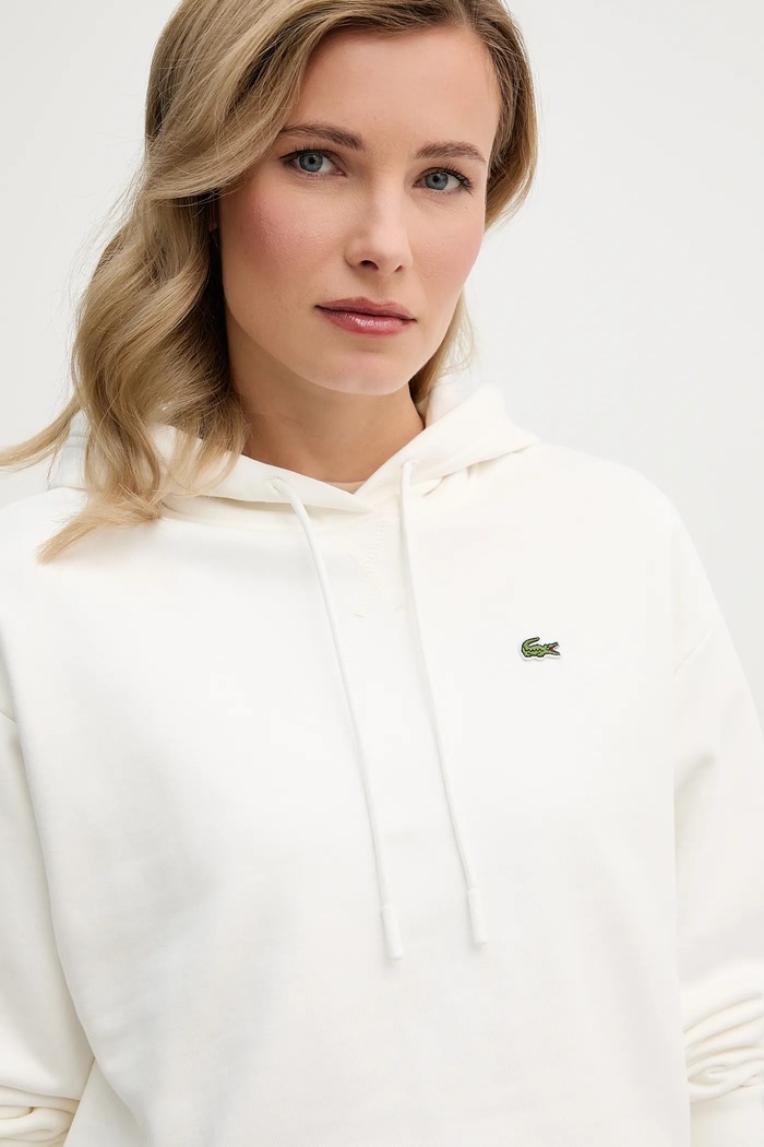 Lacoste суичър с качулка дамски от памук бежов SF7612