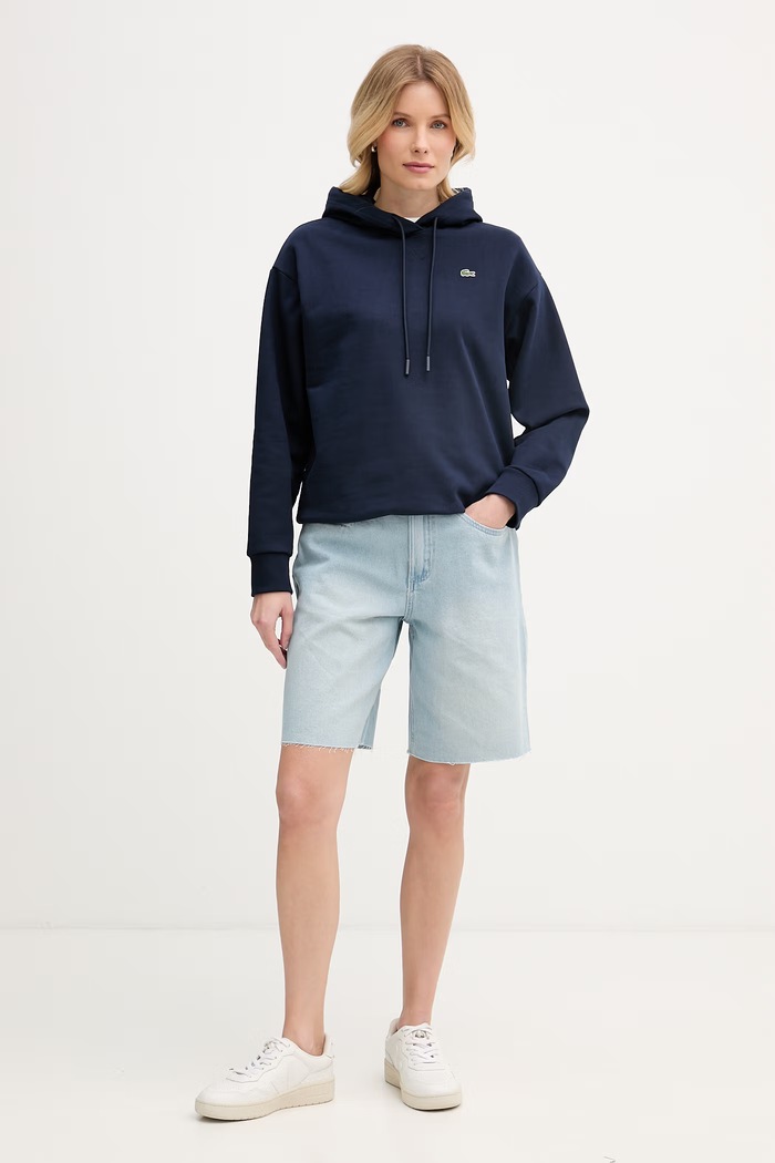 Lacoste суичър с качулка дамски от памук SF7612 тъмносин SS26
