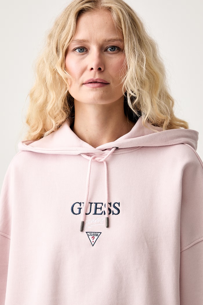 Guess Jeans bluza z kapturem damska bawełniana różowy W6RQ00.K68I4