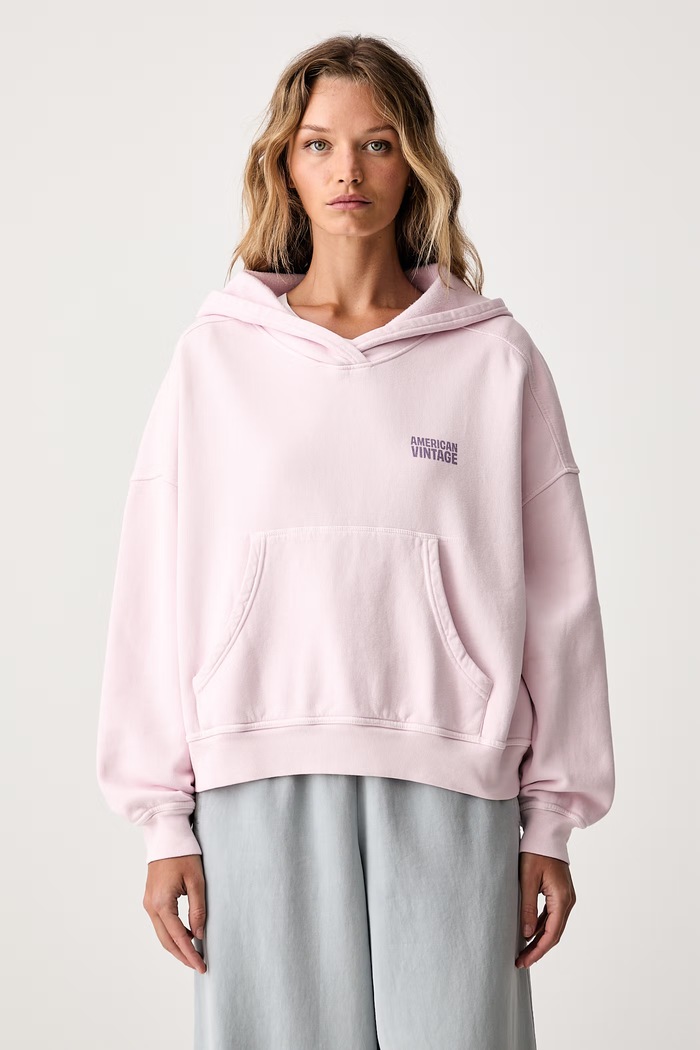 American Vintage felpa con cappuccio da donna in cotone rosa PLI03D
