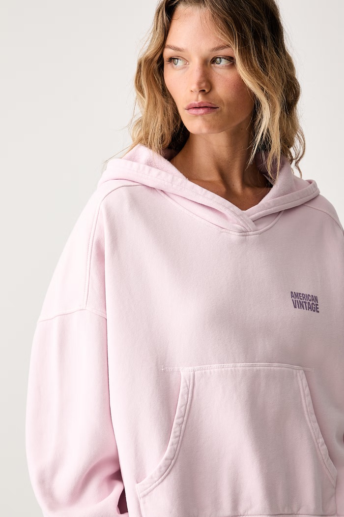 American Vintage felpa con cappuccio da donna in cotone rosa PLI03D