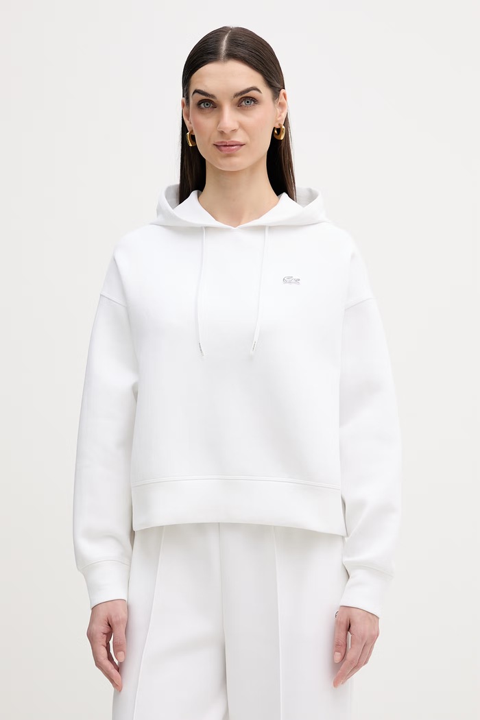 Lacoste Μπλούζα με κουκούλα με βαμβάκι γυναικεία απλό λευκό SF0048