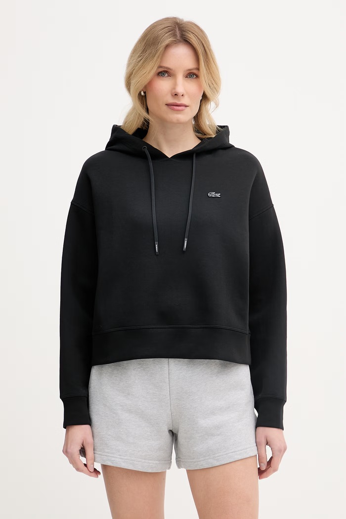 Lacoste μπλούζα με κουκούλα με βαμβάκι Γυναικεία απλό μαύρο SF0048
