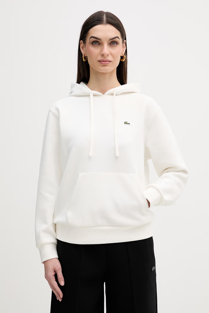 Lacoste Μπλούζα με κουκούλα Γυναικεία με βαμβάκι με ελαστάν μπεζ SF5259