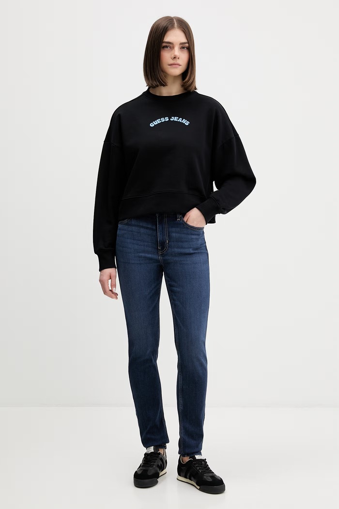Guess Jeans Μπλούζα Γυναικεία βαμβακερή W6GQB0.K68I4 μαύρο SS26