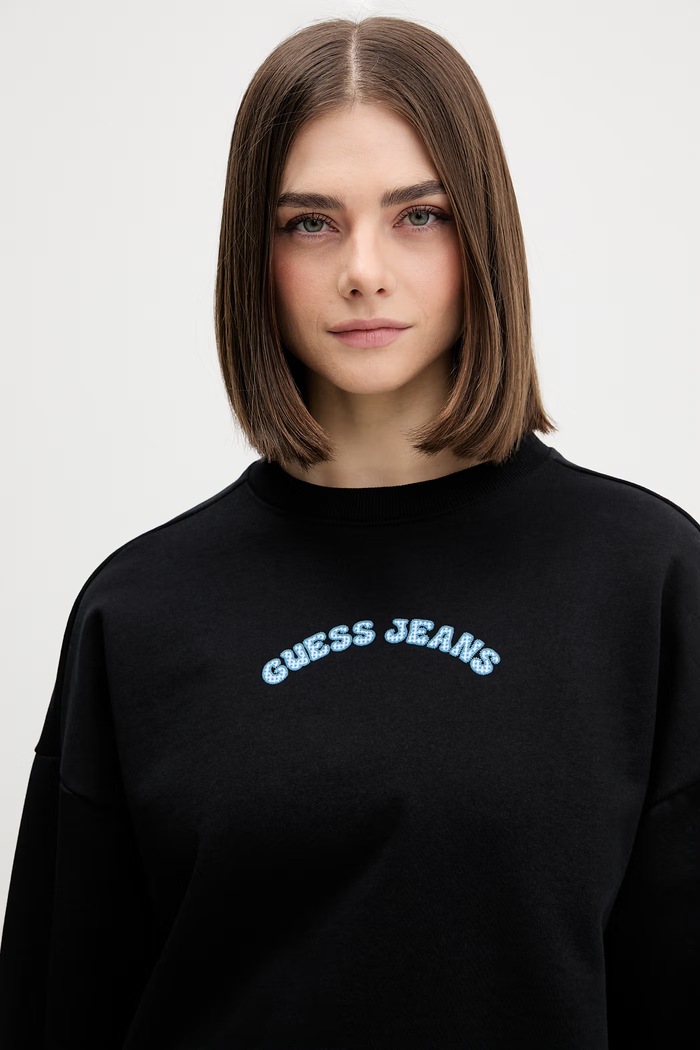Guess Jeans Μπλούζα Γυναικεία βαμβακερή μαύρο W6GQB0.K68I4