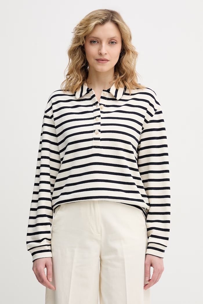 United Colors of Benetton longsleeve pentru femei, din bumbac bej 3PNUD3018