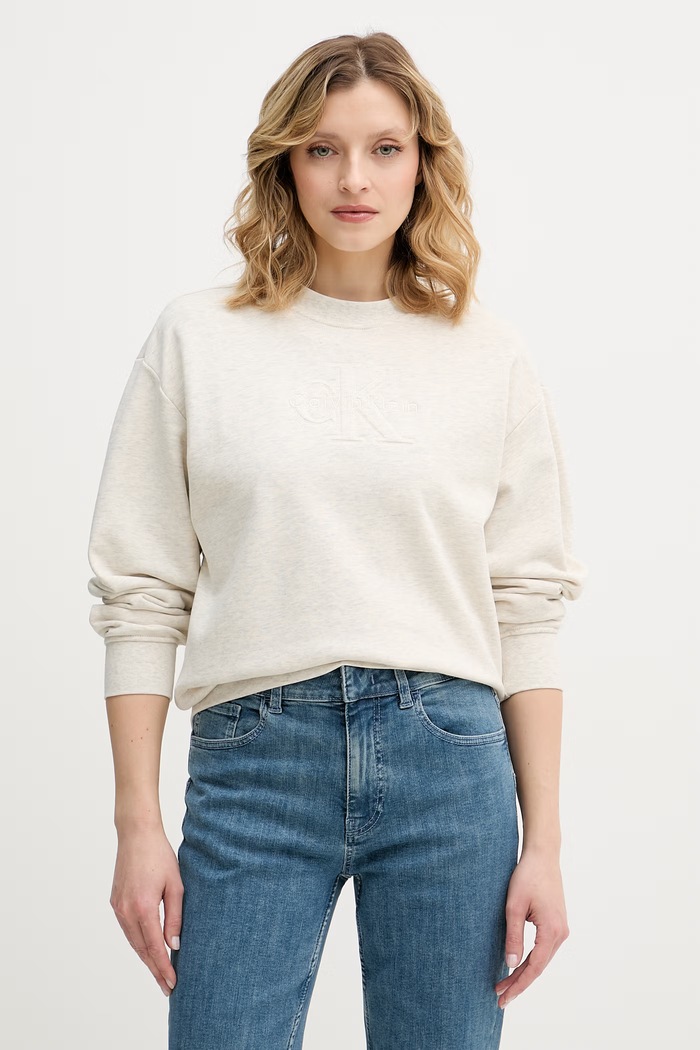 Calvin Klein Jeans mikina dámska bavlnená béžová LV047F204G