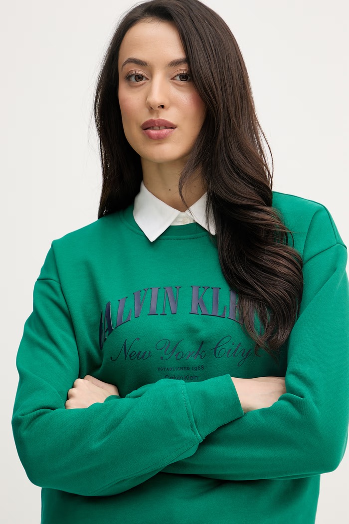 Calvin Klein Jeans mikina dámska bavlnená zelená LV047F818G
