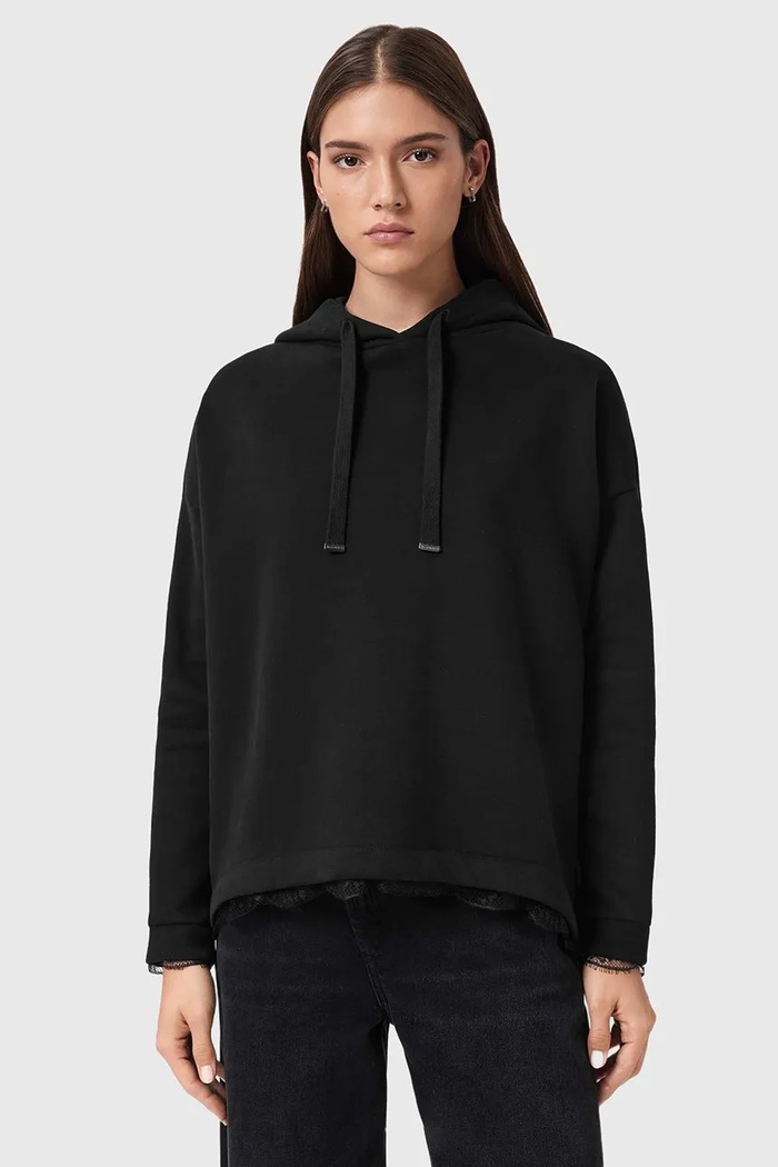 Μπλούζα AllSaints NIA με κουκούλα μαύρο W027JE