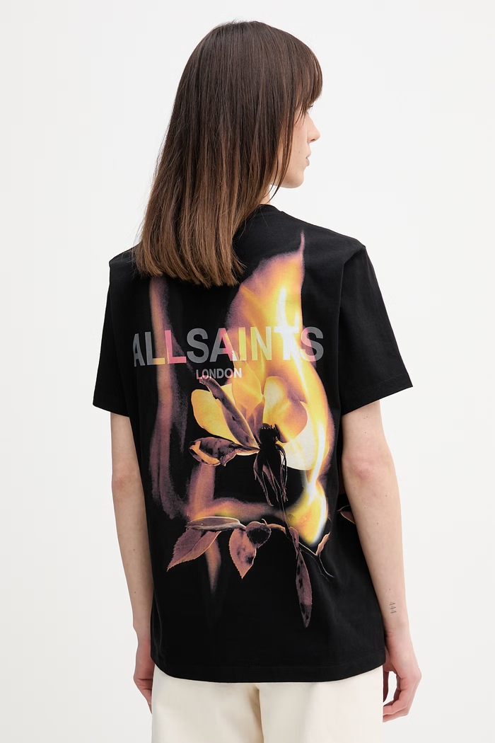 Bombažna kratka majica AllSaints BLAZE Brez vzorca črna W032JE