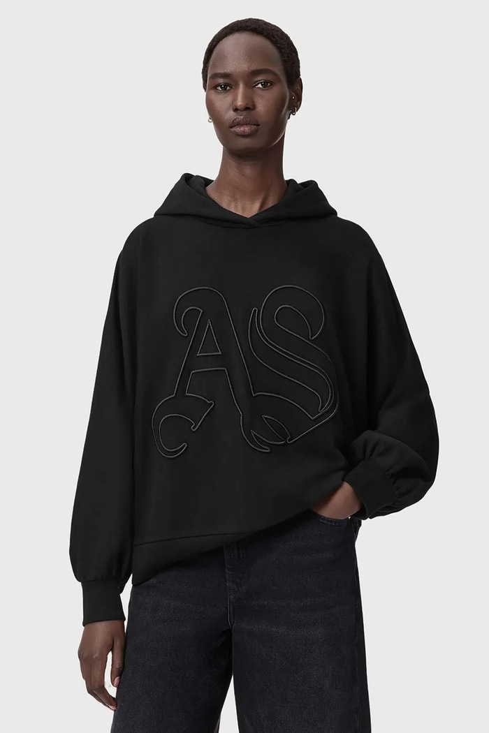 AllSaints bluza bawełniana ARTIA z kapturem czarny W065JE