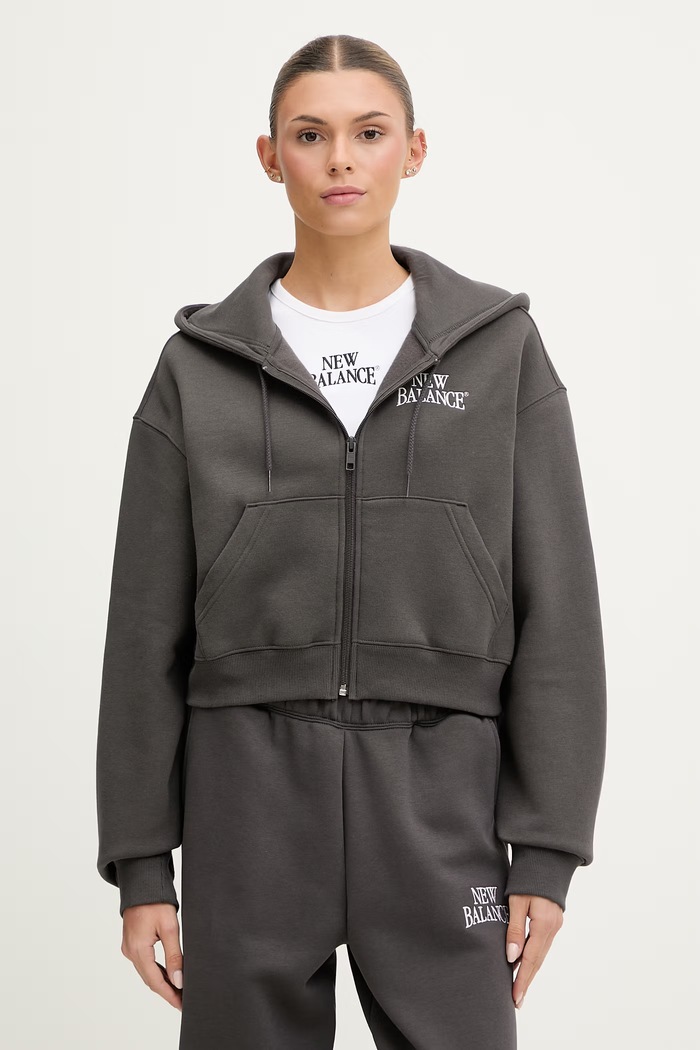 New Balance női kapucnis melegítőfelső Fleece Full Zip szürke WJ61W2EEABR