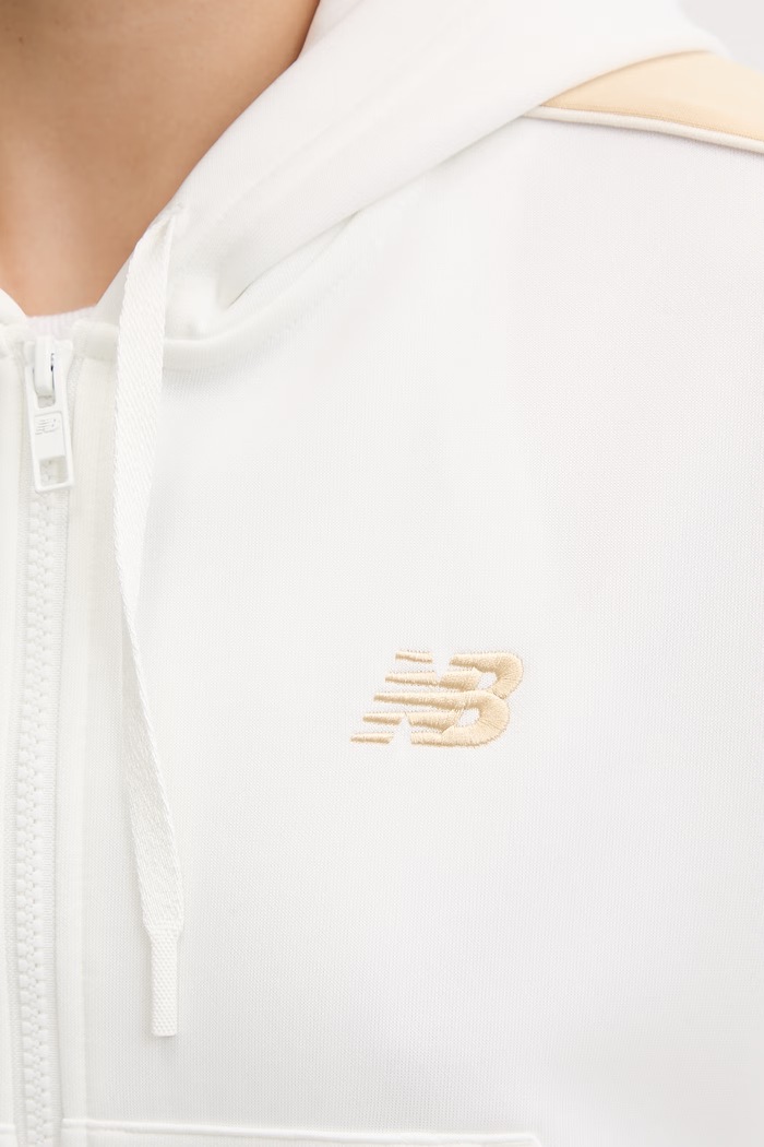 New Balance hanorac cu fermoar și glugă pentru femei Interlock Full Zip WJ61B759SST bej