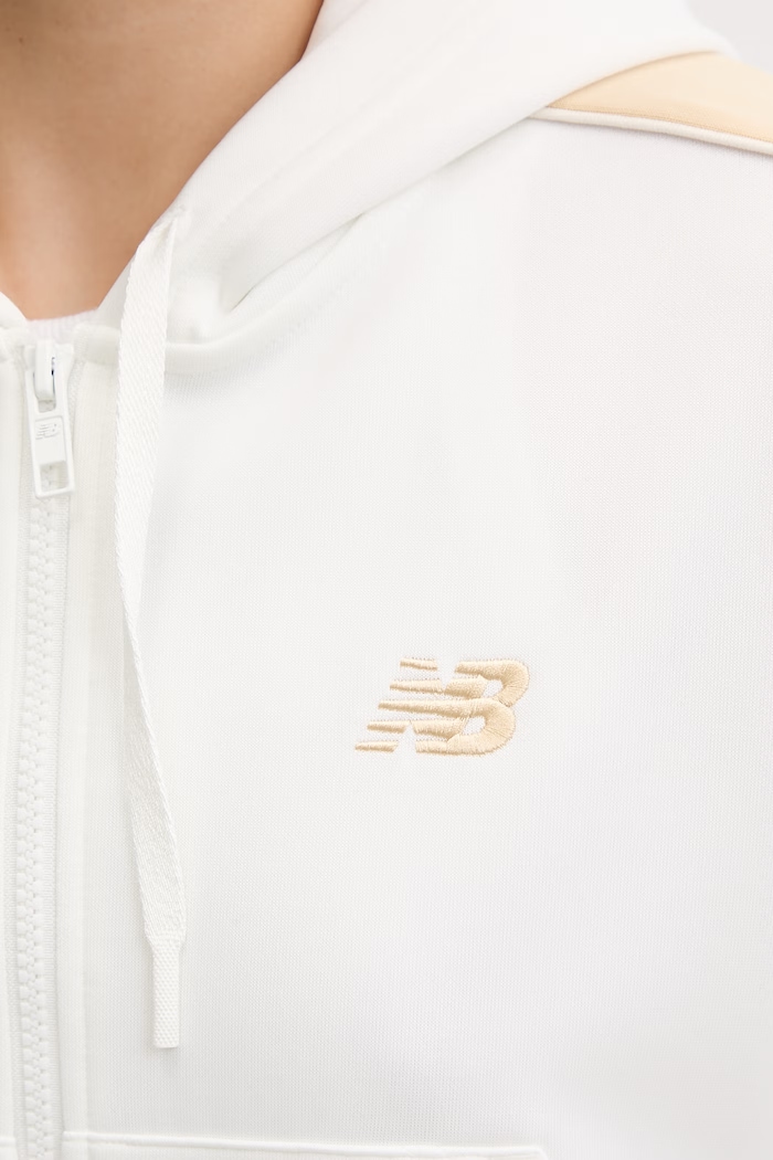 New Balance hanorac cu fermoar și glugă pentru femei Interlock Full Zip WJ61B759SST bej