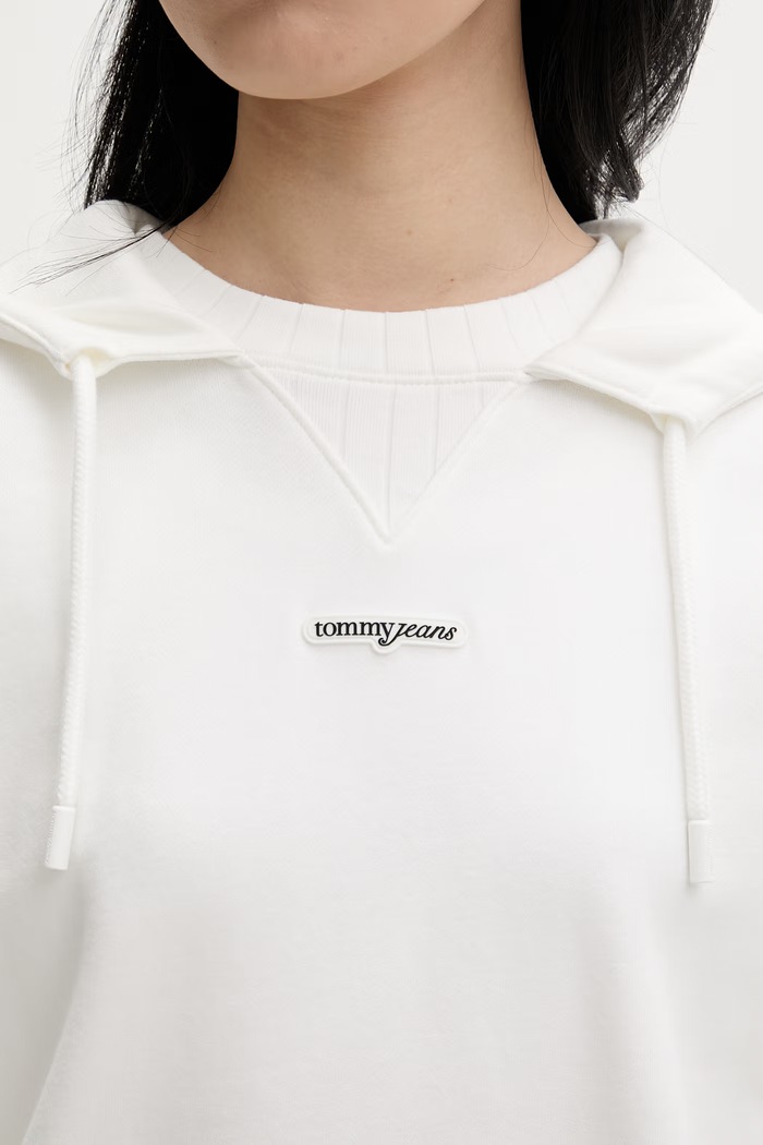 Tommy Jeans μπλούζα με κουκούλα γυναικεία βαμβακερή DW0DW22356 λευκό
