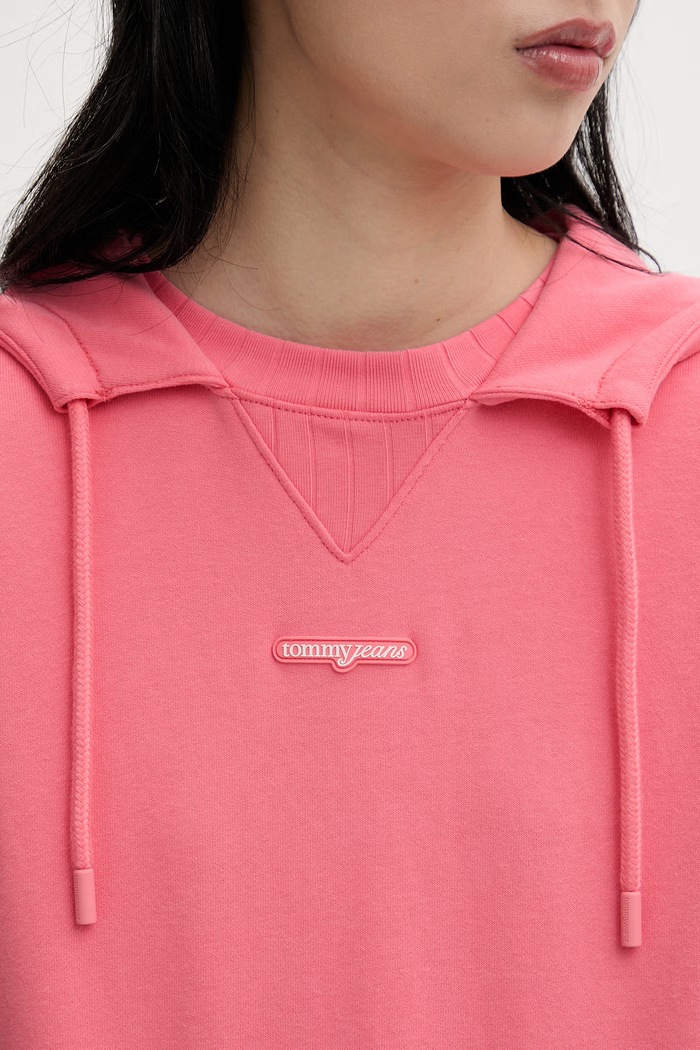 Tommy Jeans μπλούζα με κουκούλα γυναικεία βαμβακερή DW0DW22356 ροζ