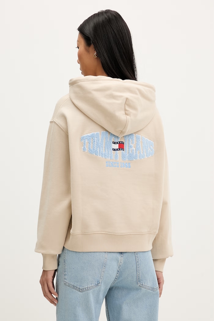 Îmbrăcăminte Tommy Jeans hanorac cu glugă pentru femei, din bumbac DW0DW22357 bej