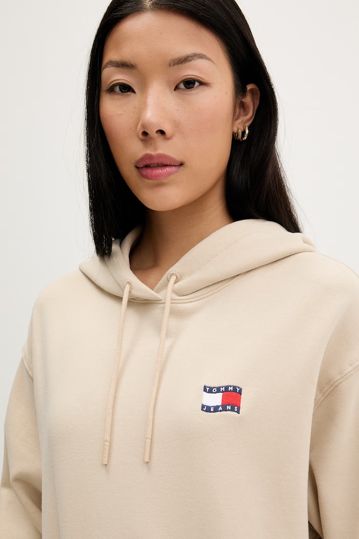 Tommy Jeans hanorac cu glugă pentru femei, din bumbac bej DW0DW22357