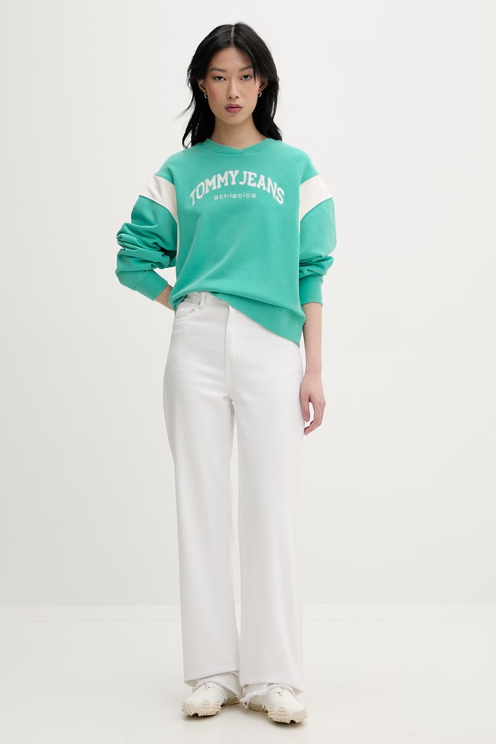 Tommy Jeans суичър дамски от памук DW0DW22365 тюркоазен SS26