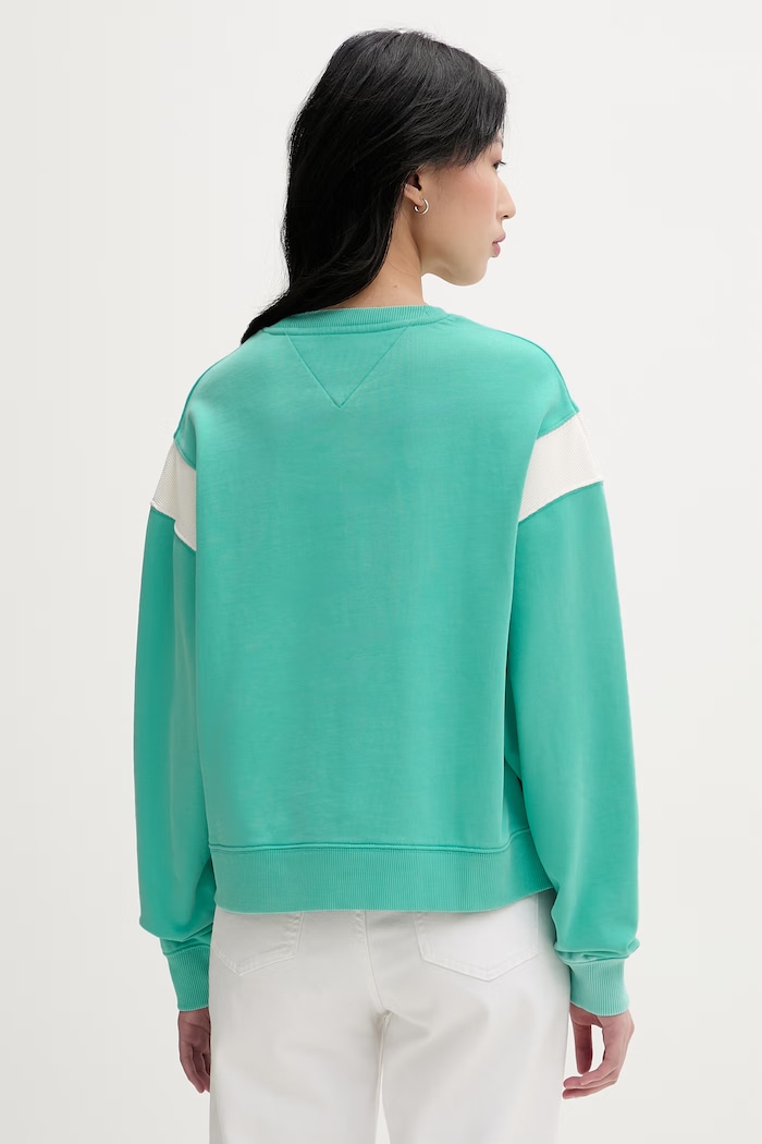 Дрехи Tommy Jeans суичър дамски от памук DW0DW22365 тюркоазен