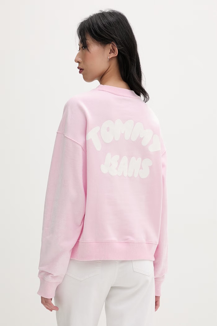 Дрехи Tommy Jeans суичър дамски от памук DW0DW22366 розов
