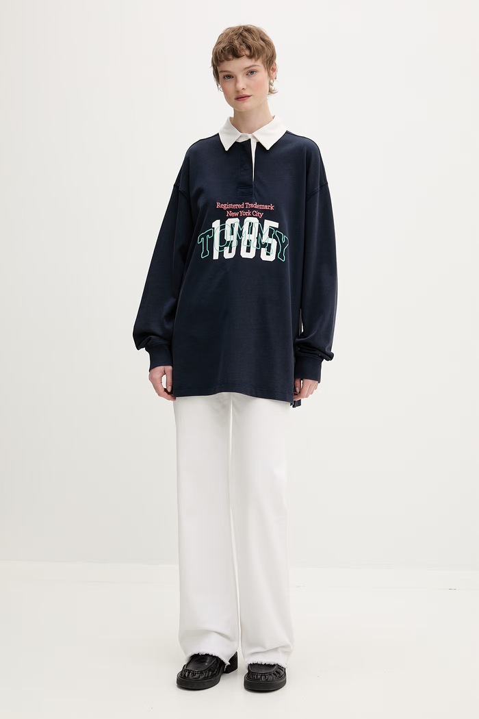 Tommy Jeans mikina dámska bavlnená DW0DW22581 tmavomodrá SS26