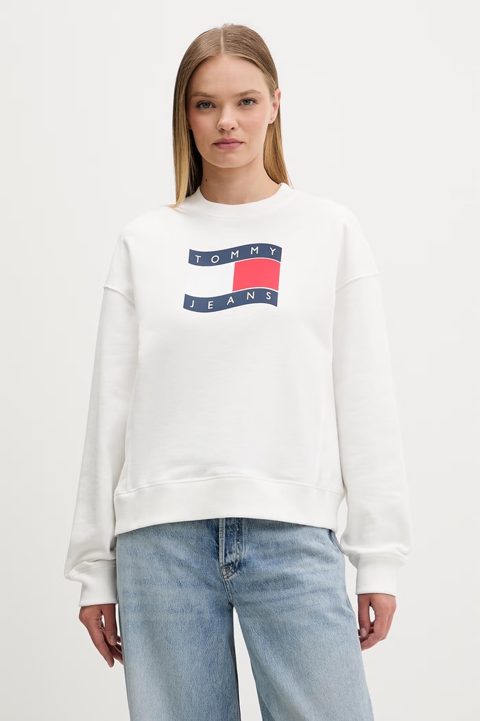Tommy Jeans mikina dámska bavlnená biela DW0DW22742