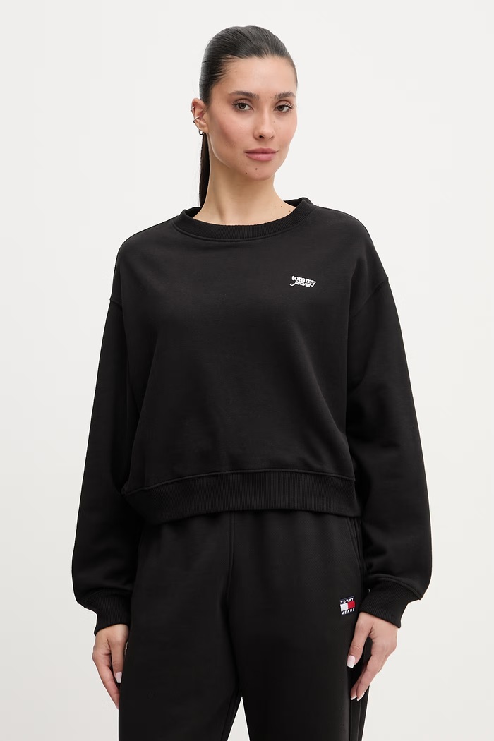 Tommy Jeans hanorac pentru femei, din bumbac negru DW0DW22996