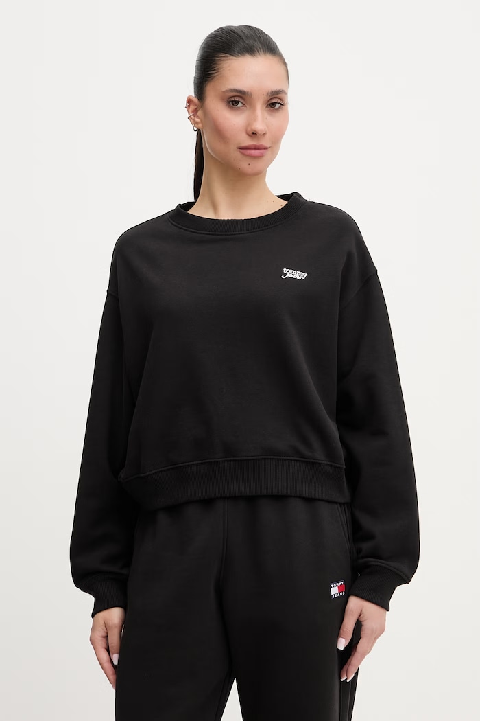 Tommy Jeans hanorac pentru femei, din bumbac negru DW0DW22996