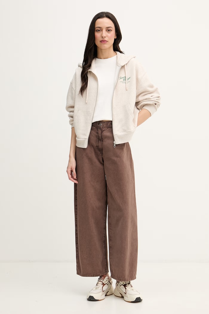 Tommy Hilfiger mikina na zips dámska bavlnená WW0WW47845 béžová SS26