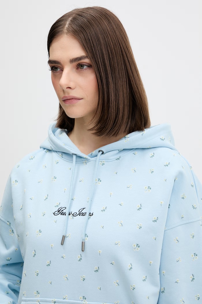 Guess Jeans mikina s kapucí dámská bavlněná modrá W6GQ27.KE901