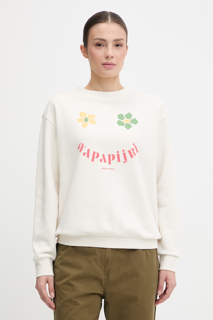 Napapijri bluza bawełniana ANTIMONY nadruk beżowy NP0A4HHHN1A1