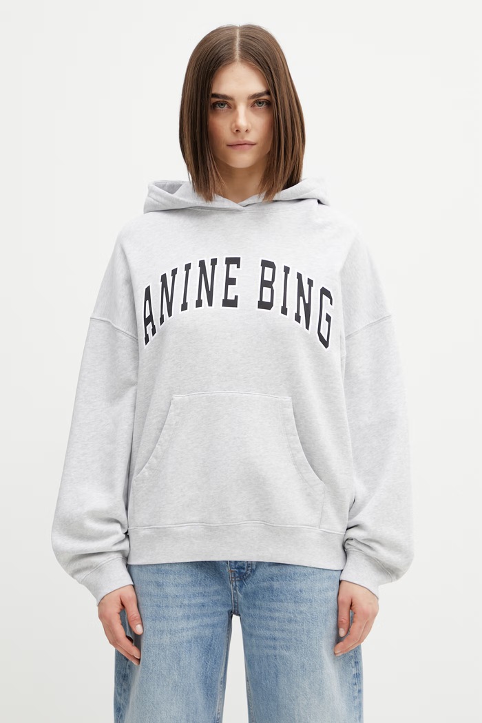 Anine Bing HARVEY SWEATSHIRT NEW CLASSIC - MEDIUM HEATHER GREY hanorac cu glugă din bumbac pentru femei gri A.08.12493.GRM1