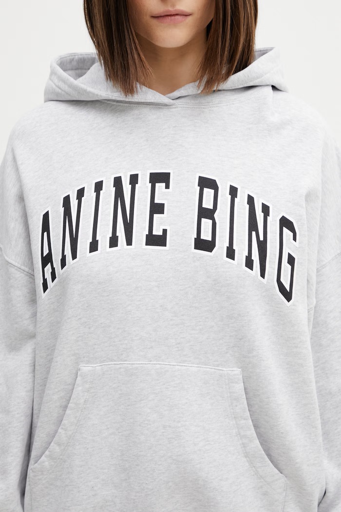 Anine Bing HARVEY SWEATSHIRT NEW CLASSIC - MEDIUM HEATHER GREY hanorac cu glugă din bumbac pentru femei gri A.08.12493.GRM1