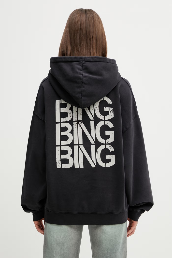 Anine Bing HARVEY SWEATSHIRT STENCIL - VINTAGE BLACK bluza z kapturem damska bawełniana czarny A.08.12095.VTG3
