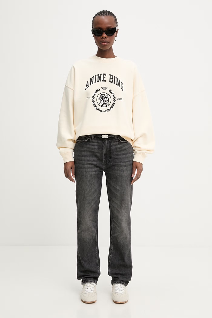 Anine Bing MILES SWEATSHIRT COLLEGIATE - CREAM mikina bavlnená dámska A.08.12486.WKHA3 béžová