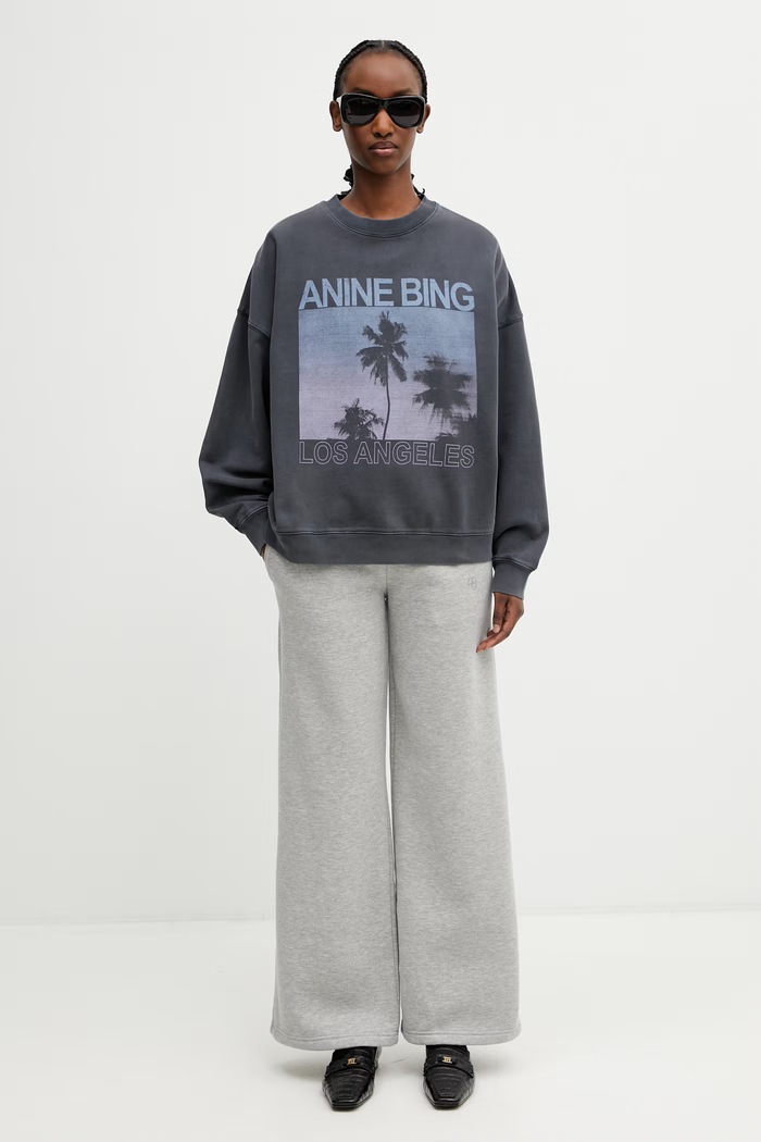 Anine Bing MILES SWEATSHIRT PALMS - WASHED GREY bluza damska bawełniana A.08.12381.WHG1 szary
