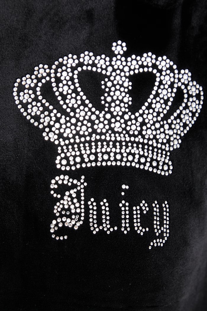 Juicy Couture mikina s kapucňou dámska zamatová GOTHIC CROWN JCBAS126805 čierna