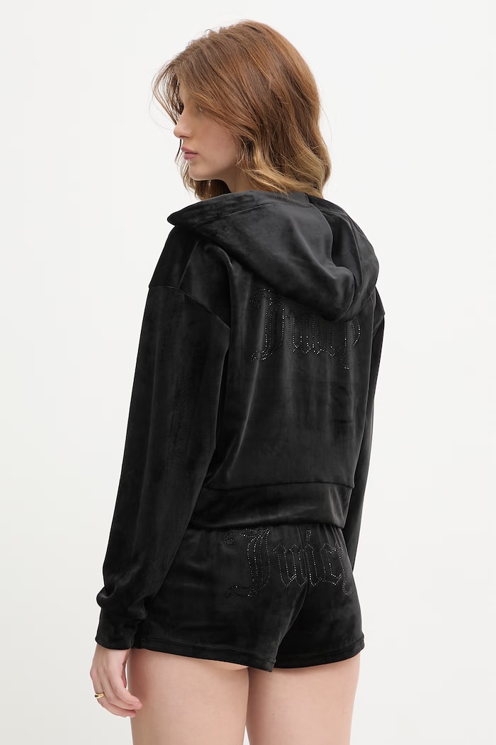 Juicy Couture bluza z kapturem damska welurowa ICCLE HOODIE czarny JCWAS126304