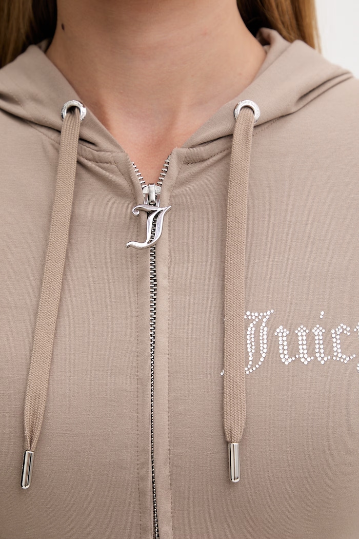 Juicy Couture dámska mikina na zips s bavlnou OOLA HOODIE JCWAS126306 hnedá