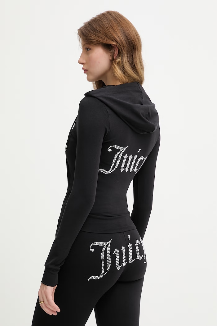 Juicy Couture dámska mikina na zips z bavlny OOLA HOODIE čierna JCWAS126306