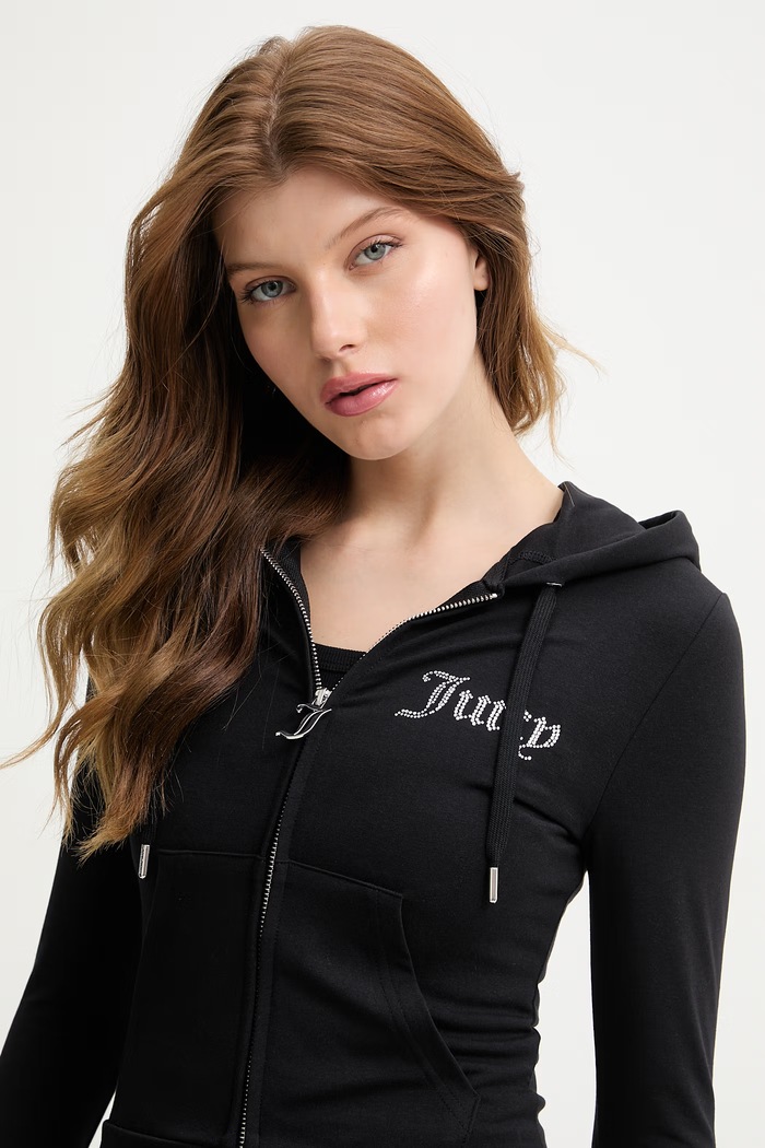 Juicy Couture dámska mikina na zips z bavlny OOLA HOODIE čierna JCWAS126306