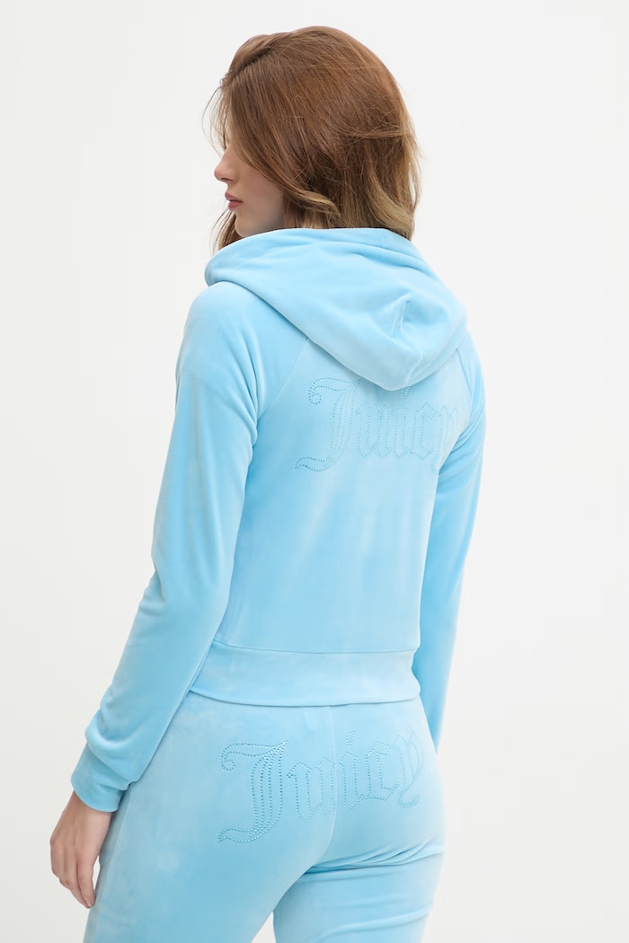 Juicy Couture dámska velúrová mikina s kapucňou MADISON COL OUT modrá JCWAS126326
