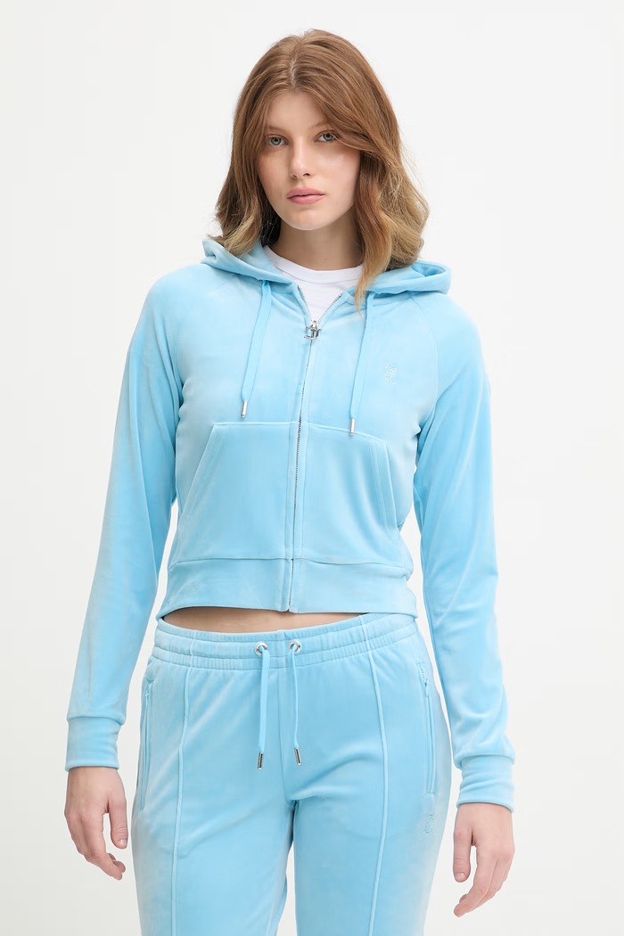 Oblečenie Juicy Couture dámska velúrová mikina s kapucňou MADISON COL OUT JCWAS126326 modrá