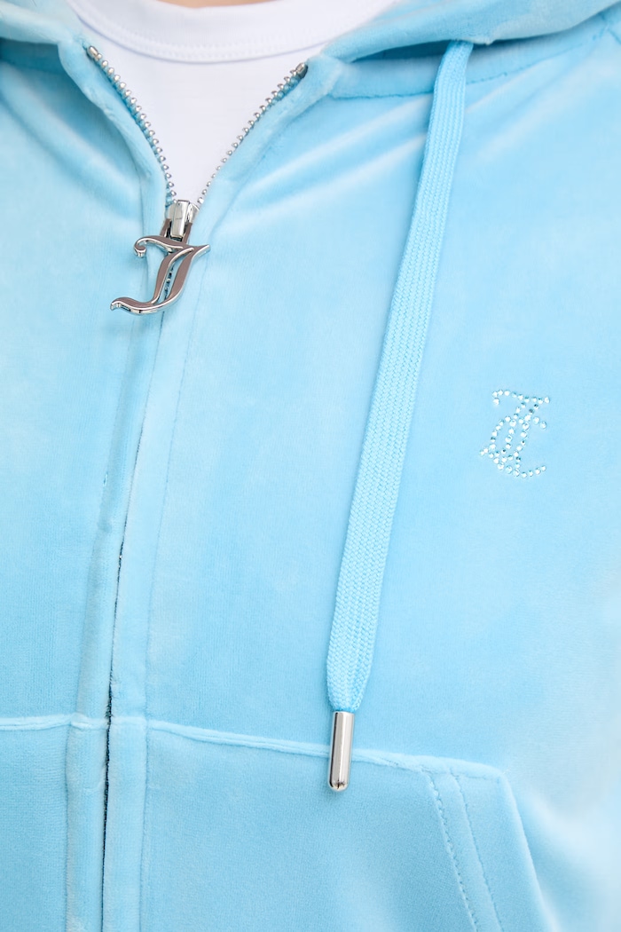 Juicy Couture dámska velúrová mikina s kapucňou MADISON COL OUT JCWAS126326 modrá