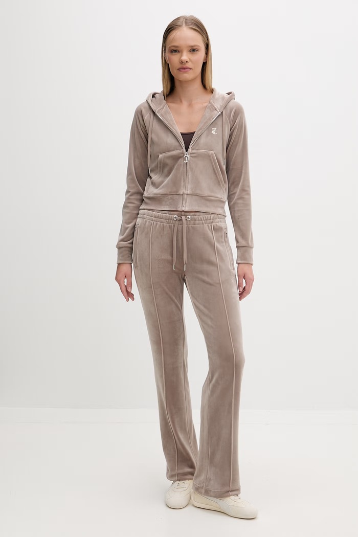 Juicy Couture dámska velúrová mikina s kapucňou MADISON COL OUT JCWAS126326 hnedá SS26