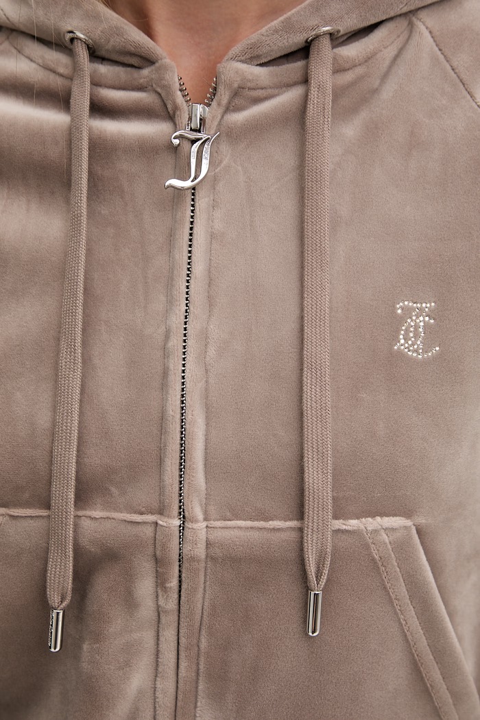 Juicy Couture dámska velúrová mikina s kapucňou MADISON COL OUT JCWAS126326 hnedá