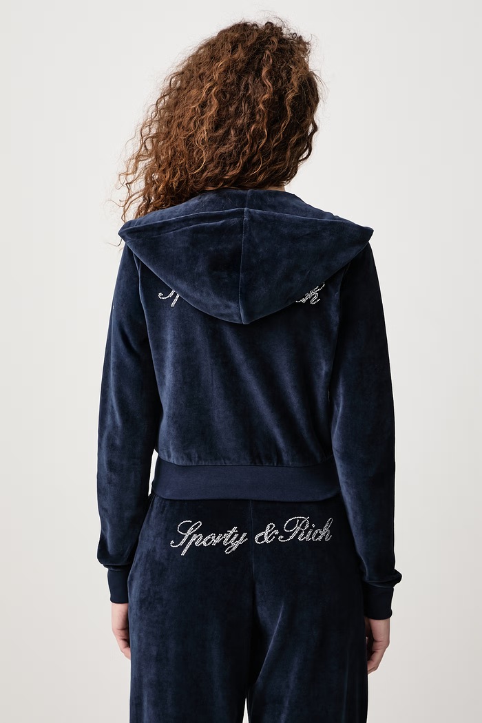 Odzież Sporty & Rich Signature Logo Krystal bluza rozpinana z kapturem bawełniana damska CA04473326BL106 granatowy